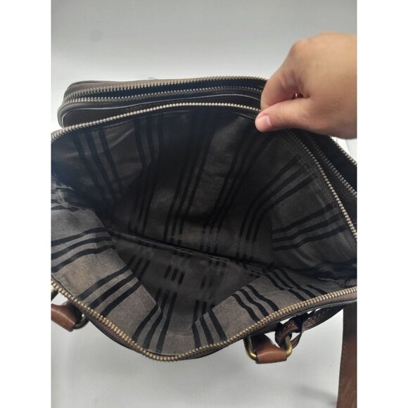 FRYE Jamie Satchel Brown Leather Double Handle Travel Work Bag Purse - Picture 7 of 12